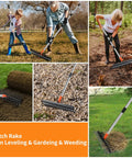 Dual Action Thatch Rake With Two Distinct Tine Profiles For Lawn Dethatching And Soil Care being used by people for garden maintenance
