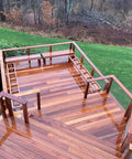 Wooden deck with cable railing using HandiSwage Flush Fittings For 1/8 Inch Cable 2 Pack Through Post Cable Railing Hardware.