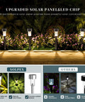 16 Pack Solar Outdoor Lights Pathway Stainless Steel Waterproof LED Landscape Lighting shown at night with cold white glow