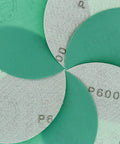 Premium 5 Inch Green Film Sanding Discs 600 Grit With Hook And Loop Backing Pack Of 50 For DA Sanders close-up view