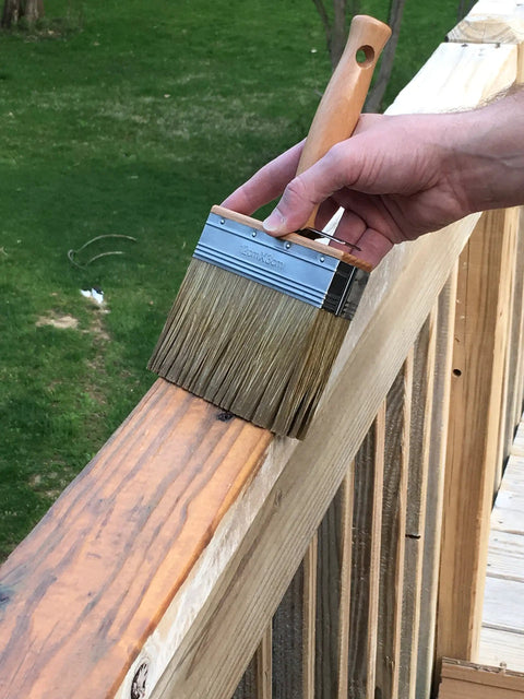 Applying Semi Transparent Outdoor Wood Stain And Sealer In One For Decks Fences And Siding Water Based UV Protection