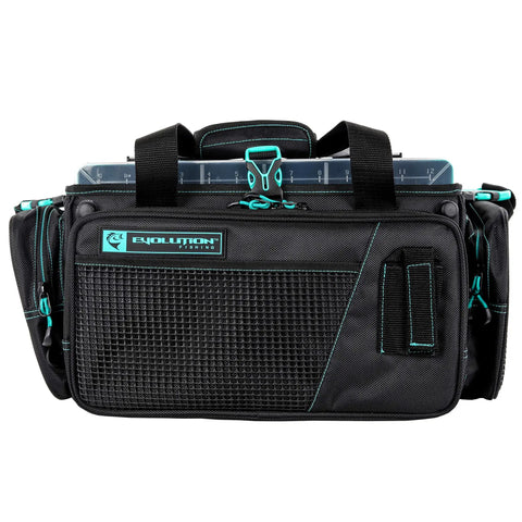 Drift Series Tackle Bag With Horizontal Topless Opening Seafoam 3700 Size Outdoor Rucksack front view showing tackle trays and handles.