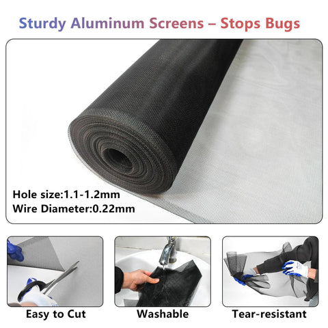 DIY Friendly All-Weather Aluminum Window Screen Mesh Roll 48 Inch By 100 Foot Black Insect Screen For Windows Doors Porch And Patio