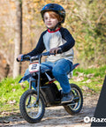 Child riding MX125 Dirt Rocket Electric Dirt Bike For Kids 7 Plus With Motocross Geometry, 100W High Torque Chain Driven Motor