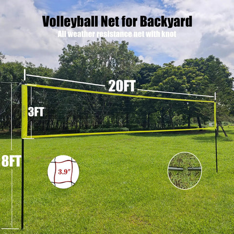 20 Ft Volleyball Net For Backyard And Outdoor Play With Adjustable Height Includes Ball Pump Boundary Line And Carry Bag For Beach Lawn And Park Easy Setup And Portable set up in a grassy park