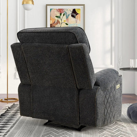 Back view of Electric Power Recliner Chair With Soft Fabric Upholstery Overstuffed Heavy Duty Sofa Chair With Metal Cup Holders