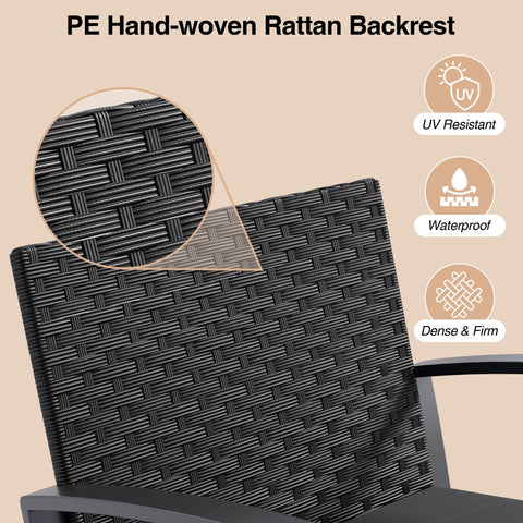 Close-up of PE hand-woven rattan backrest from Three Piece Patio Rocking Bistro Set With Coffee Table For Garden Balcony