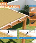 9 By 26 Feet Straight Edge Sun Shade Sail for Outdoor Patio Pergola Garden in Sand Color installed with zip ties and bungee balls