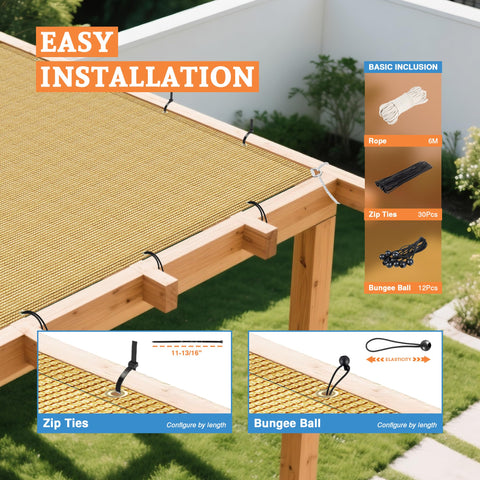 9 By 26 Feet Straight Edge Sun Shade Sail for Outdoor Patio Pergola Garden in Sand Color installed with zip ties and bungee balls