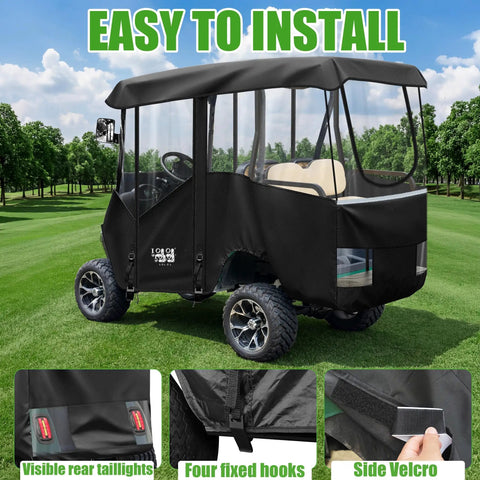 Top Shelf Golf Cart Enclosure For Ezgo Rxv Four Passenger Eighty Inch Extended Roof Sweet Spot Cover installation on golf cart.