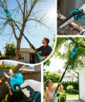 Four In One Pole Saw And Electric Pruning Shears For Tree Trimming With A Six Inch Mini Chainsaw Cordless Pruning Tool in use