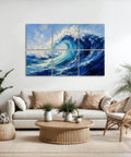 Total Vibe Upgrade With These Peel And Stick Acoustic Panels 6 Pack Sound Absorbing Ocean Wave Wall Pads Noise Dampening Foam Totally Kills Echo For Home Recording Studio decor in a modern living room.