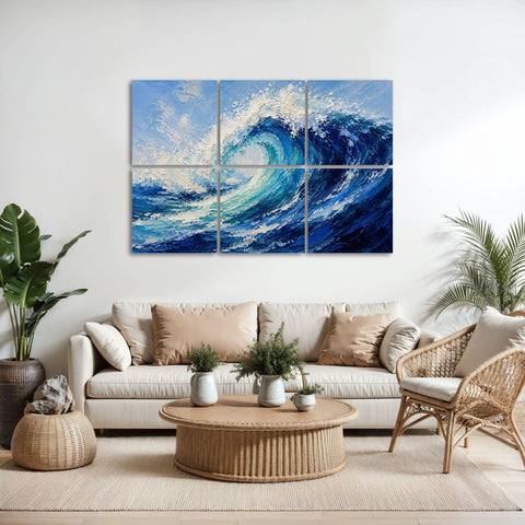 Total Vibe Upgrade With These Peel And Stick Acoustic Panels 6 Pack Sound Absorbing Ocean Wave Wall Pads Noise Dampening Foam Totally Kills Echo For Home Recording Studio decor in a modern living room.