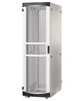 Heavy Hitter Server Rack Cabinet 45U Height With Sleek White Finish And Silver Trim Doors, front view with mesh doors.