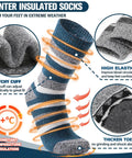 Toasty Heated Thermal Socks For Men And Women, Thick Insulated Winter Socks In Blue Stripes Series showcasing features and elasticity