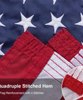 Close-up of quadruple stitched hem on American Flag 12 By 18 Inches Embroidered 50 Stars Nylon Outdoor Banner For Marine Boat Yacht And UTV With Two Brass Grommets Built Tough Heavy Duty US Flag Designed For Outdoor Use.