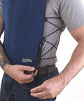 Man wearing Personal Series Ice Vest For Hot Weather Cooling, Lightweight Three Point Nine Pound Vest With Zipper Closure.