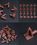 Straight Up Heavy Duty Brown Plastic Shelf Pegs 20 Count Offering Five Millimeter Diameter And Eight Millimeter Length For Bookcase Cabinet Hardware Plus Cupboard Shelves No Sweat Setup - Various angles of brown shelf pegs.