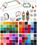 Bead Loom Kit For Adults With 48000 Glass Seed Beads In 96 Colors 2 Mm Plus Metal Loom Threads Needles Trays Buckles Chains Pendants Ear Hooks And Rings For Jewelry Making Valentines Day Gifts DIY Craft For Women displayed with colorful beads and accessories