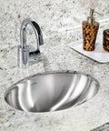 Drop In 18 Inch Stainless Steel Oval Bathroom Sink No Overflow Single Bowl Satin Finish Cabinet Compatible Easy To Clean