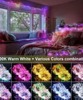 Indoor bedroom decorated with 132Ft LED Rope Lights Outdoor String Light With 400 LEDs 24 RGB Colors Plus Warm White Waterproof Starry Fairy Lights.