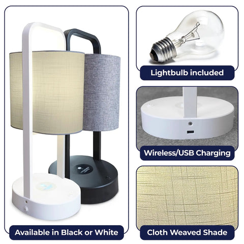 Dope Modern Vertical Lamp With Qi Wireless Charger And Emergency Battery Backup in white and black color options with USB port
