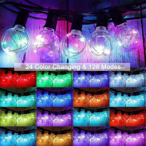 Outdoor String Lights 50 Ft Waterproof With 50 Plus 2 Shatterproof G40 LED Bulbs Color Changing Dimmable Remote Controlled Connectable Patio Lights For Pergola Backyard Party Easy Install