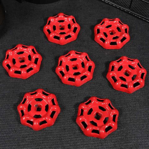 Image of 10 piece cast iron shutoff hand wheels with flat bottom grips for unobstructed fluid flow and reduced sundries deposition.