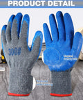 36 Pairs Rubber Work Gloves With Latex Double Coating For Tough Grip Bulk Safety Gear, blue and grey gloves close-up view