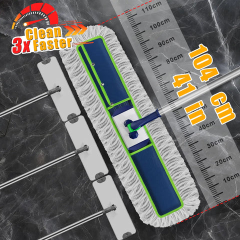 41 Inch Wide Industrial Dry Mop For Heavy Duty Cleaning with long handle and two replacement pads, ideal for large areas