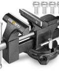 Heavy Duty Workbench Vise With Swivel Base And Multi Jaw For Woodworking And DIY Projects Four And A Half Inch Table Vise