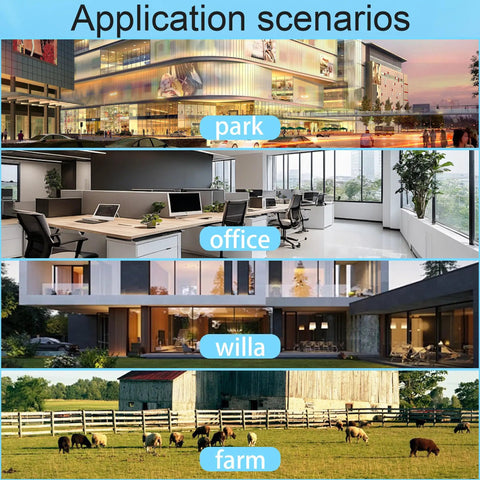 Application scenarios for Straight Up POE To USB C Power Only Conversion Adapter in park, office, villa, and farm settings.