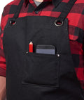Heavy Duty Waxed Canvas Apron for Men and Women, Adjustable Crossback with Tool Pockets, Water Resistant and Oil Proof, Black, chest view