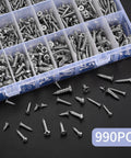 990 Pcs Self Tapping Screws Assortment Kit In Stainless Steel M3, M4, M5, M6 For Sheet Metal, Deck, Drywall, And Concrete