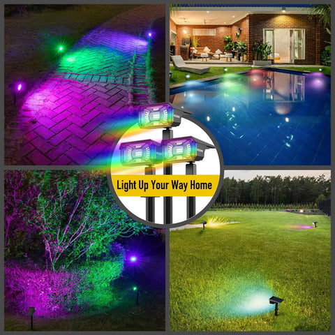 Color Changing Solar Outdoor Spotlights With 9 Lighting Modes And 40 LED Multicolor Lights IP65 illuminating garden and pool area