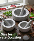 Multiple Heavy Duty Granite Mortar And Pestle Sets Hand Carved From Natural Stone With Varying Sizes For Versatile Kitchen Use