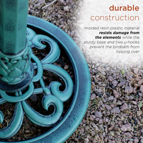 Close-up of the base of a 35 Inch Outdoor Pedestal Water Fountain With 3 Tier Cascade, Durable Resin Birdbath For Garden Patio Deck.