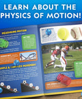 Open book displaying physics concepts, related to Epic Marble Run Kit With Motorized Elevator And Spiral Lift 150 Piece Marble Maze Set.