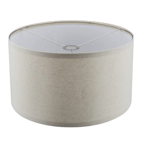 Drum Collapsible Lamp Shade In Oatmeal Linen, 16 Inch Top, 16 Inch Bottom, 9 Inch Height, UNO Fitter, Nickel Finish, Side View
