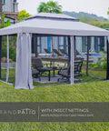 Outdoor Gazebo 10x13 With Mosquito Netting And Curtains, Weather Resistant Patio Canopy in backyard setting with chairs