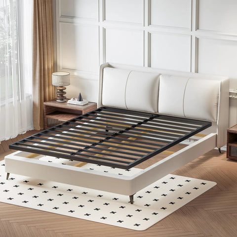 Heavy Duty King Box Spring 2 Inch Low Profile Metal Bed Base Featuring Dense Steel Slats That Support Up To 3000 Pounds with wood frame.