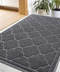 Non Slip Indoor Outdoor Door Mat 24x36 Inch in grey, low profile durable mat with PVC construction shown in indoor setting