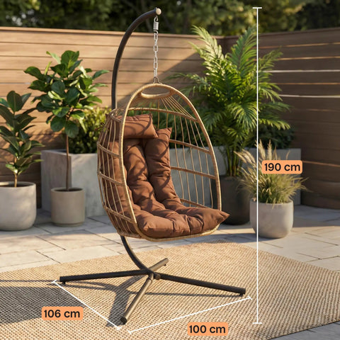 Egg Chair With Stand For Indoor Outdoor Chill Vibe, Hanging Rattan Wicker Swing, 350 Lb Capacity in garden setting