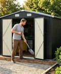 Beefy Heavy-Duty Metal Outdoor Storage Shed With Sloped Roof And Lockable Door For Patio, Lawn And Backyard, Black 10x8 Ft