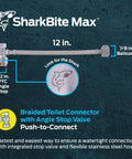 Stainless Steel Braided Toilet Connector With Built-In Angle Stop Valve, 1/2 In Push-To-Connect Inlet To 7/8 In Ballcock image