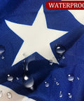 Waterproof blue and white star detail of 2 Pack 3x6 Ft Large American Pleated Fan Flag Bunting For Indoor Outdoor Use