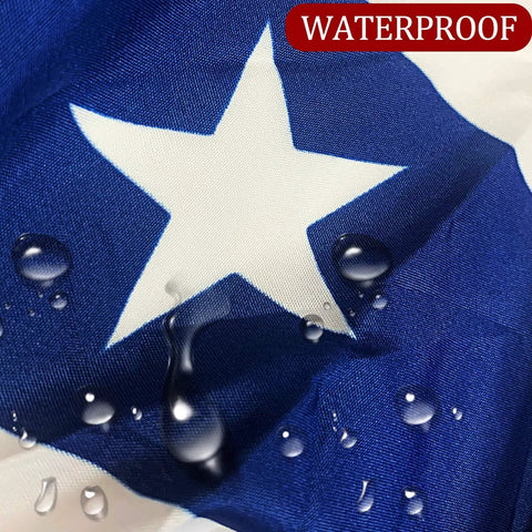 Waterproof blue and white star detail of 2 Pack 3x6 Ft Large American Pleated Fan Flag Bunting For Indoor Outdoor Use