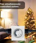 24 Hour Mechanical Outlet Timer Switch with Dual Grounded Plug controlling indoor lamp and Christmas tree lights