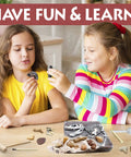 Two kids exploring Fossil Dig Kit For Kids, Excavate 15 Real Fossils, Dinosaur Bones And Shark Teeth, Paleontology STEM Fun