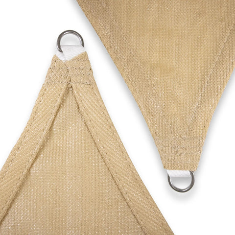 Close-up of Keepin It Cool Under The Sun Sand Beige 10x10x14 Ft Triangle Shade Sail Canopy with durable corner rings.